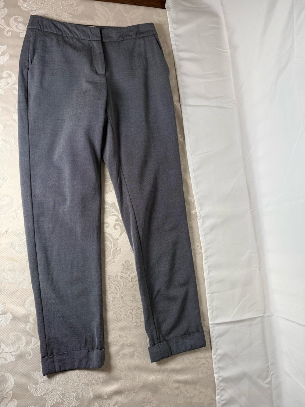 REISS Grey Wool Blend Tailored Cropped Cuff Trousers Pants US 4 - Picture 4 of 11